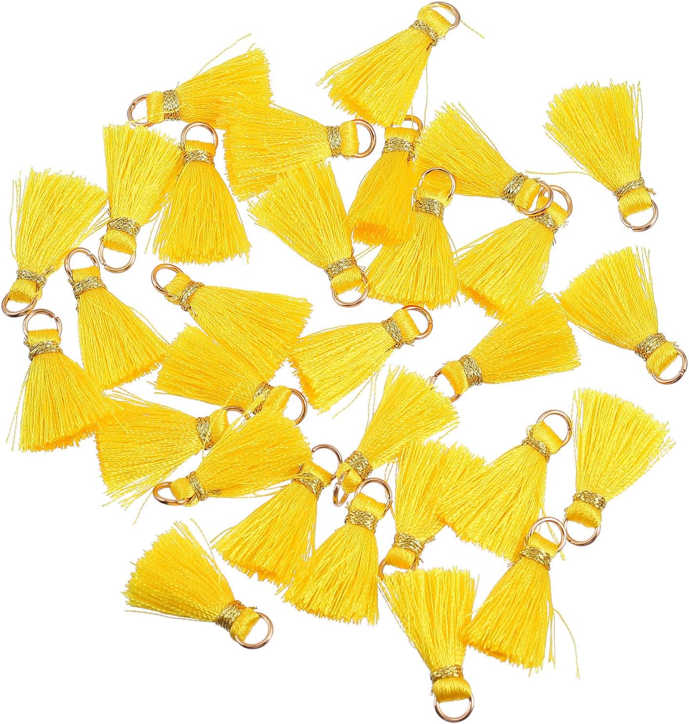 Milisten 30pcs Gold Keychain Tassels with 2cm Loop, DIY Craft Accessories for Clothing, Fan Tassels and Hanging Pendants, Box Pack for Sewing and Decorating