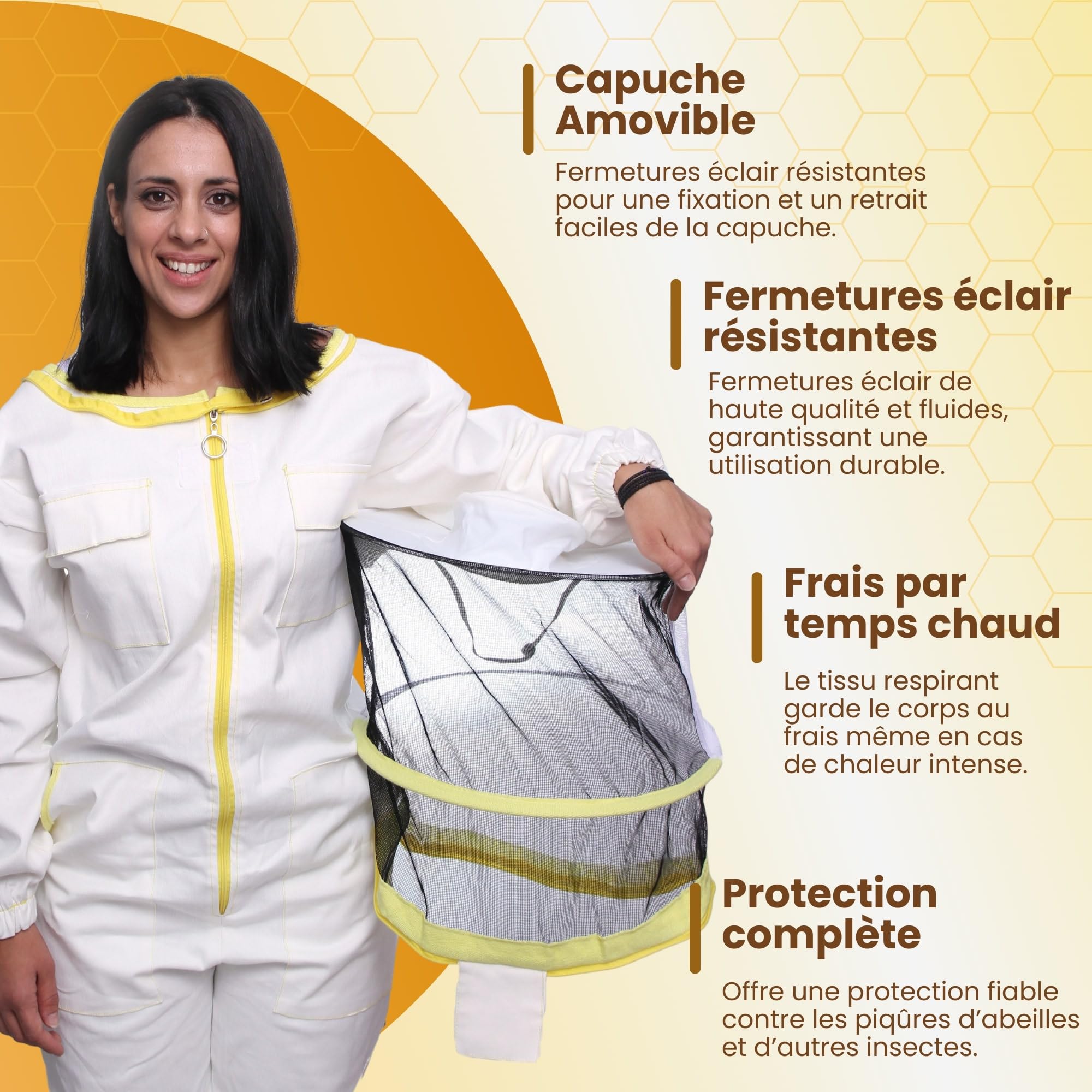 BEEART Combinaison Apiculteur Professionnelle avec Chapeau Rond Combinaison de Protection Unisexe avec Poignets Élastiques Tissu Respirant Fermeture Éclair Protection Contre les Piqûres d'Abeilles XL