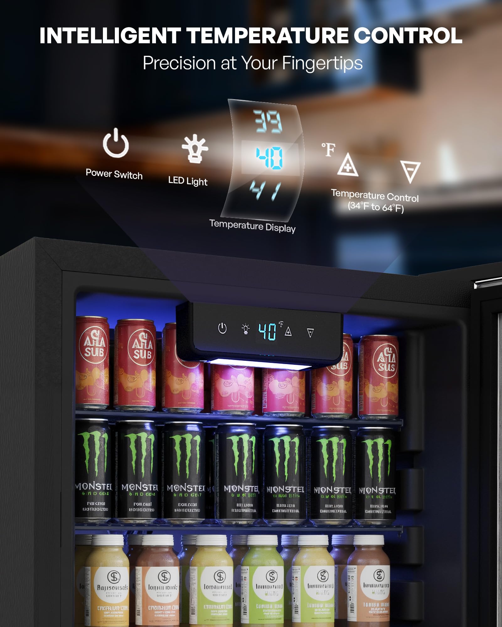 Icyglee Beverage Refrigerator Cooler, 126 Can Mini Fridge With Glass Door For Wine, Soda Beer, Beverage Cooler For Home, Bar, Office With Adjustable Removable Shelves, Black on Fridge.com - View 3