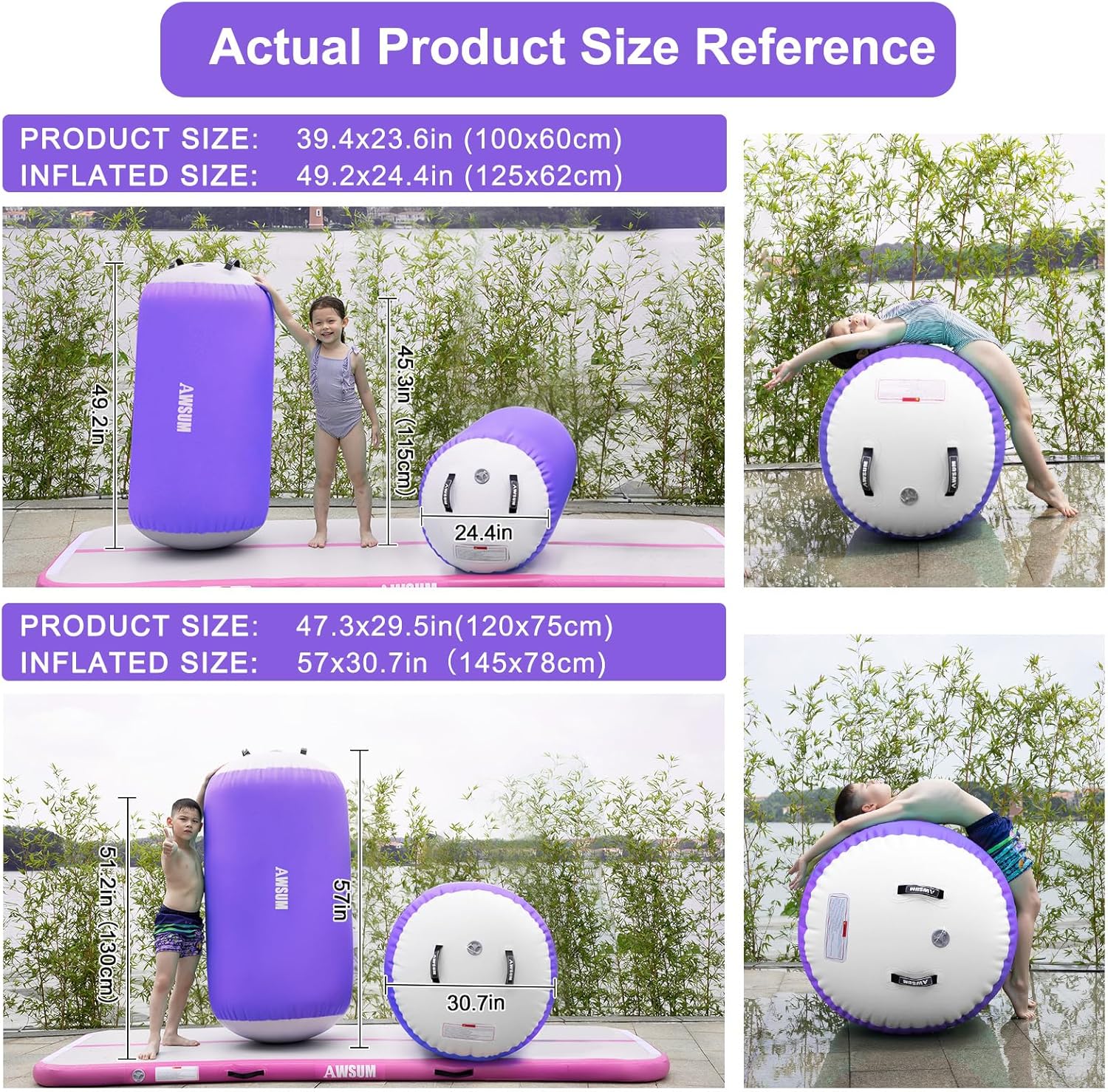 AWSUM 20ft Gymnastics Mat with 4ft L x 2.5ft Diam Air Roller Barrel Tumbling Mat Inflatable Air Gymnastics Mat for Home/Gym/Outdoor, with Electric Pump