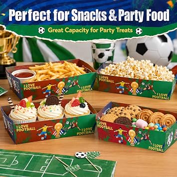 50 PCS 2026 World Soccer Tournament Cup Food Boats Soccer Birthday Party Supply World Football Sport Themed Paper Serving Trays Boxes Disposable Holder for Team Baby Shower Sport Birthday Party Favor
