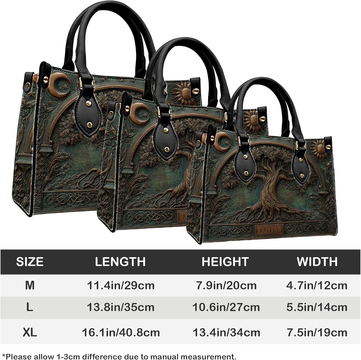 Personalized Animal Leather Handbag – Custom Name Flowers with 2D Print with 3D Effect – Gift for Gramma, Mom, Daughter | PU Leather, Strap Adjustable