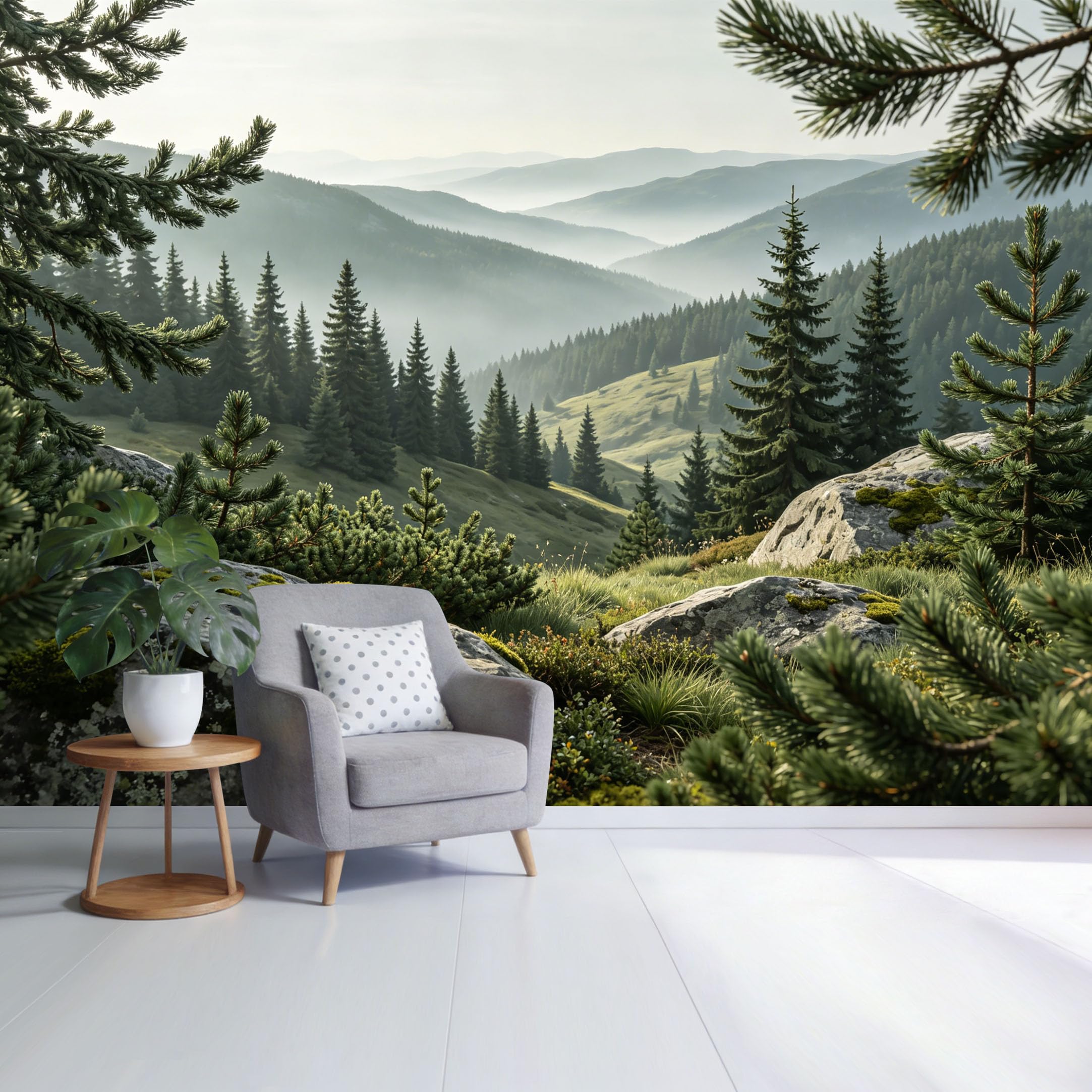 Custom Size Wall Mural Mountain Forest Landscape Misty Valley Pine Trees Scenic Nature View SelfAdhesive Wall Fabric Removable Wallpaper for Home Office Decor