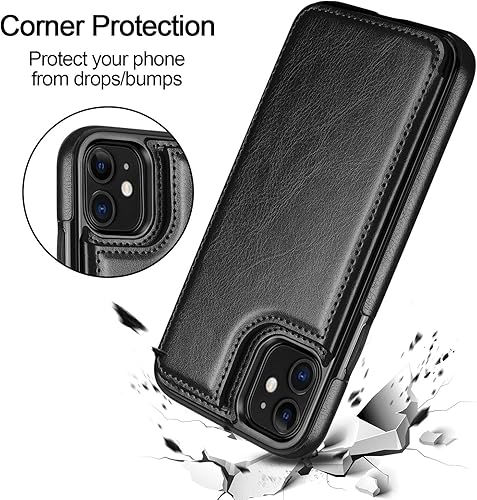 Miniatura 6 de HianDier - Funda tipo cartera para iPhone 11 de 6.1 pulgadas, funda protectora con ranuras para tarjeta de crédito, foto, piel sintética suave,