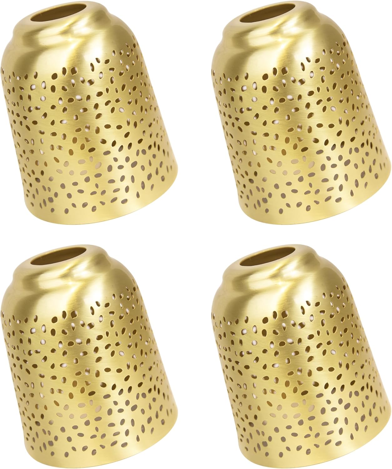 Pendant Light Shade, Ceiling Fan Light Covers, 4 Pack, 1-5/8" Fitter, 5.6" Height, 5" Diameter, Etched Raindrop Metal Lampshade, Electroplated Bronze Inside Gold