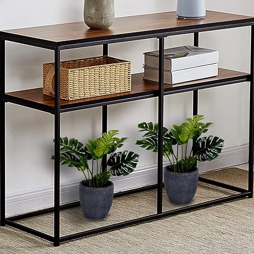 Miniatura 5 de VECELO Consola multiusos, sofá estrecho de 2 niveles con estantes de almacenamiento para entradasala de estar, fácil montaje, 41.3 x 14 x 29.9