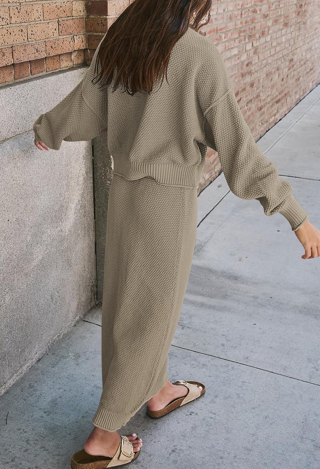 Pink Queen Women's 2 Piece Sweater Set Outfits Long Sleeve Oversized Top Bodycon Maxi Long Skirt Knit Dresses - Image 6