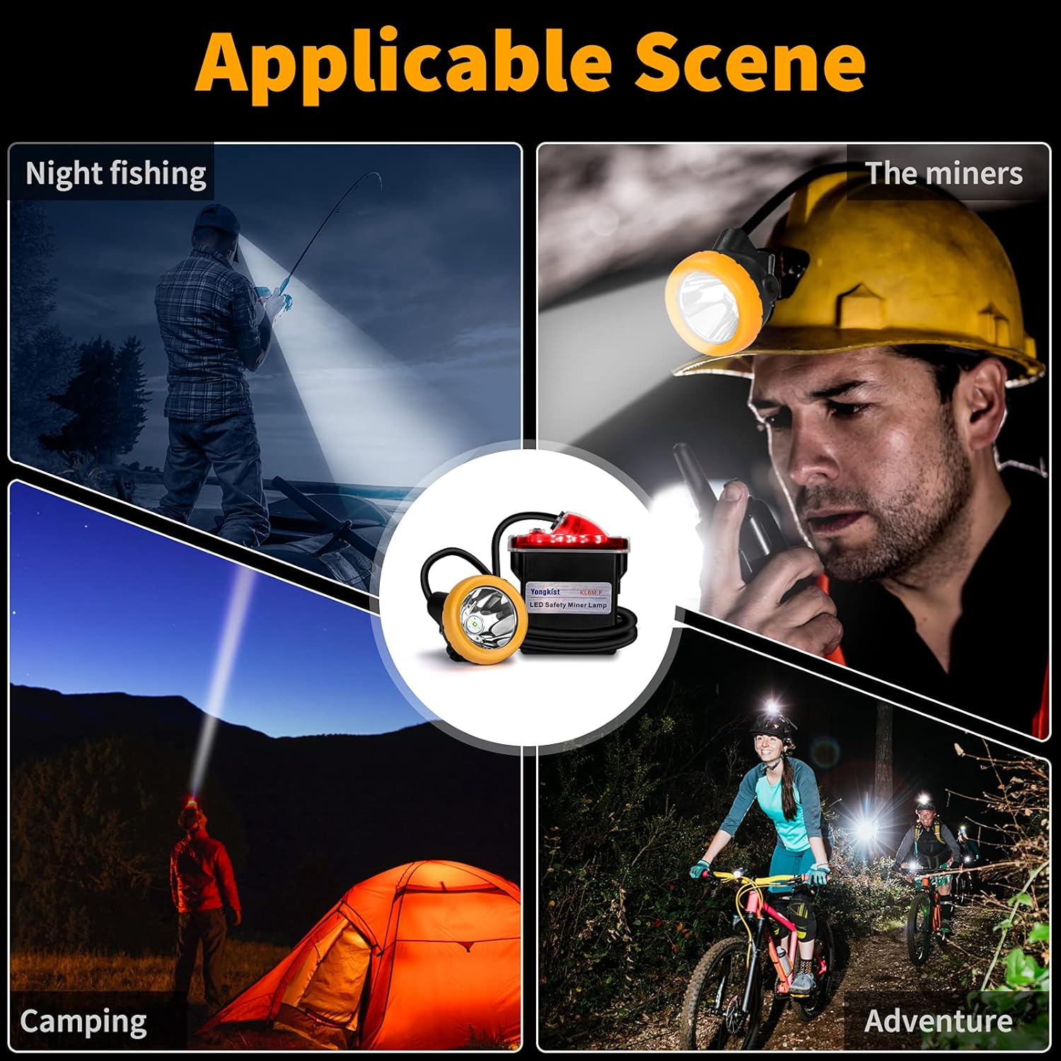 Rechargeable LED Mining Headlamp, Super Bright Safety Head Torch with 1+2 LEDs and Battery Pack, Waterproof Hard Hat Cap Light, Durable Coal Miner Headlight for Caving, Tunneling, Outdoor Work