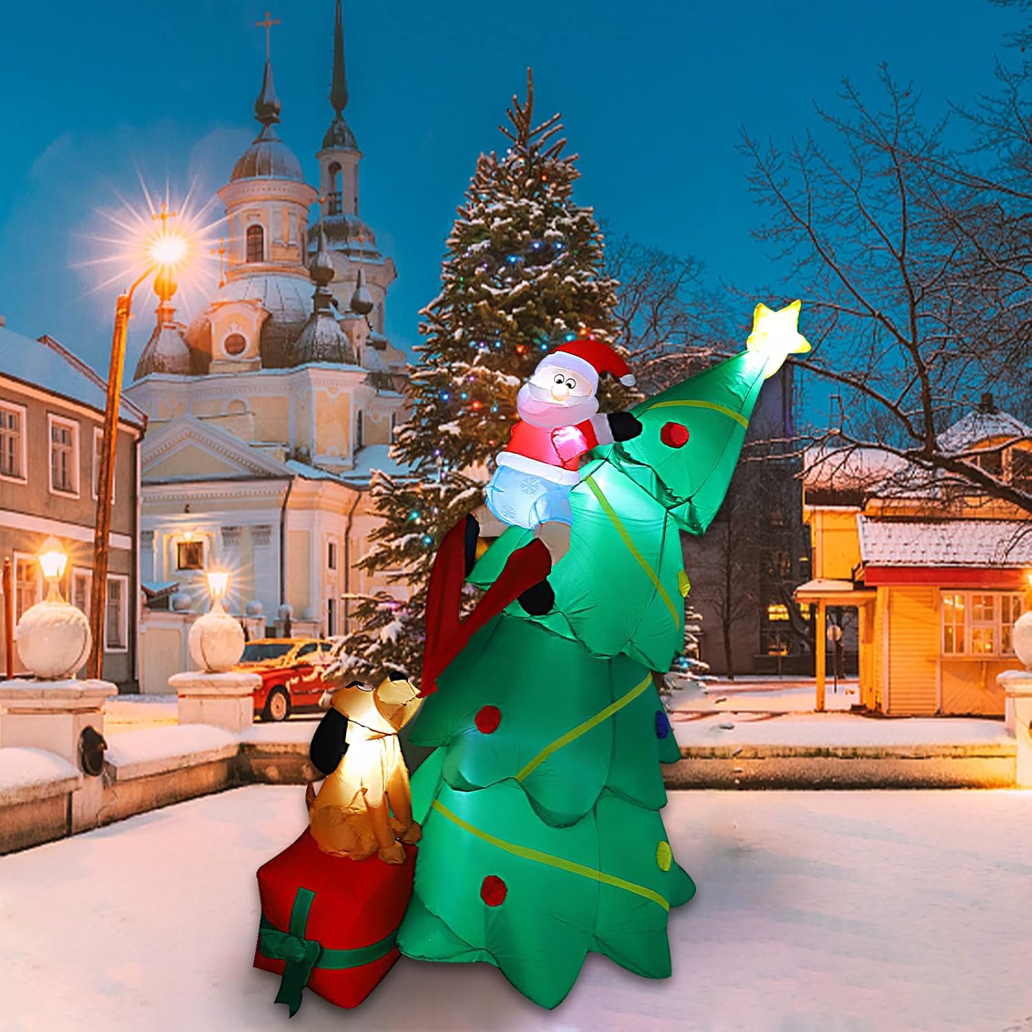 MorTime 5.7 FT Christmas Inflatable Santa Claus Clambing Tree, Blow up Lighted Xmas Yard Decor with LED Lights for Christmas Outdoor Yard Party Shopping Mall Decorations