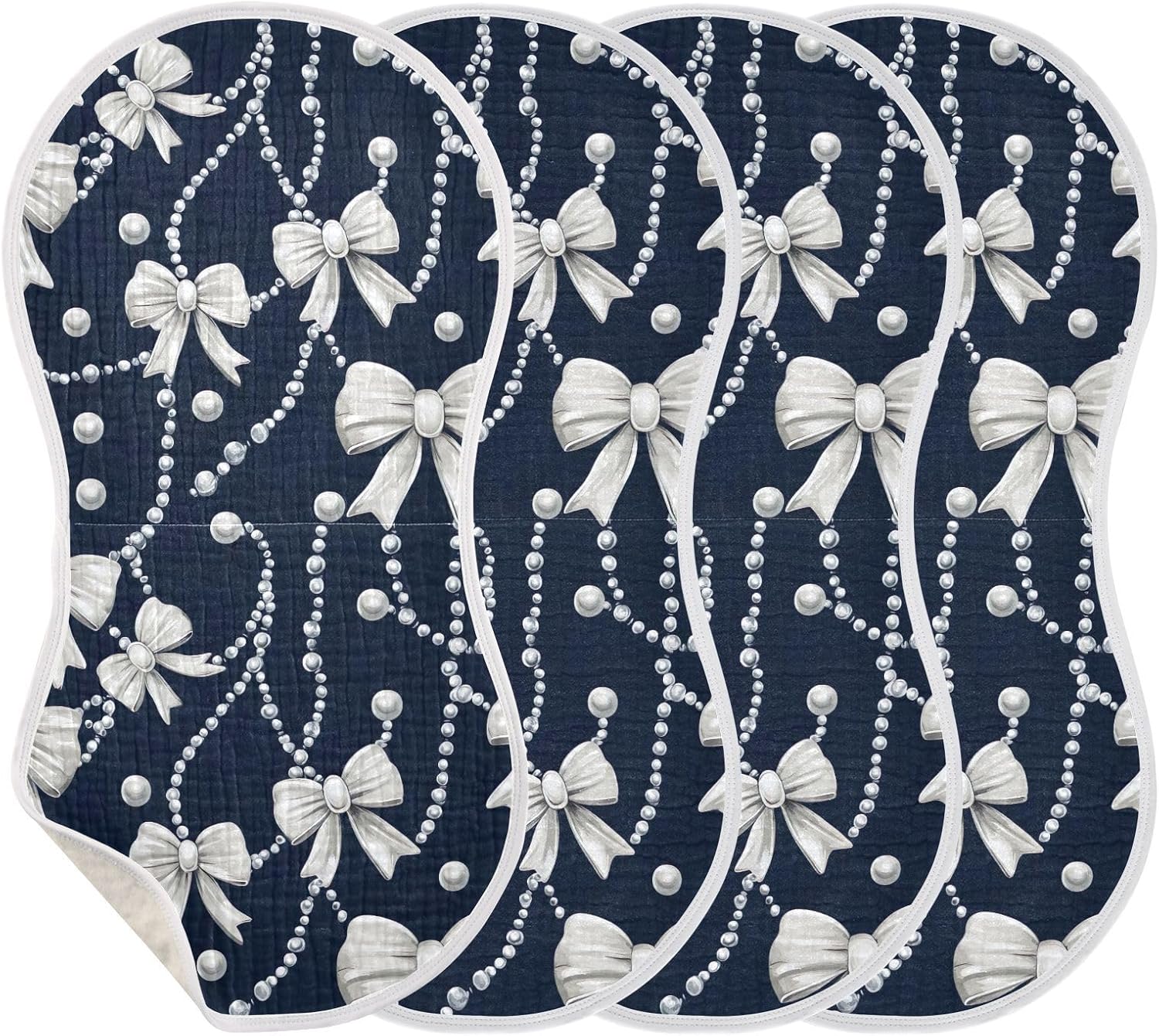 Bow and Pearl Muslin Baby Burp Cloths Feeding Cloths Face Towel Soft and Absorbent Bibs for Newborn Boys Girl- 4 Pack