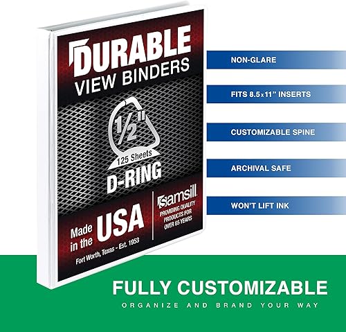 Vista 128 de Samsill Carpeta duradera de 1.5 pulgadas, fabricada en los Estados Unidos, carpeta de anillos en D, carpeta transparente personalizable, surtido