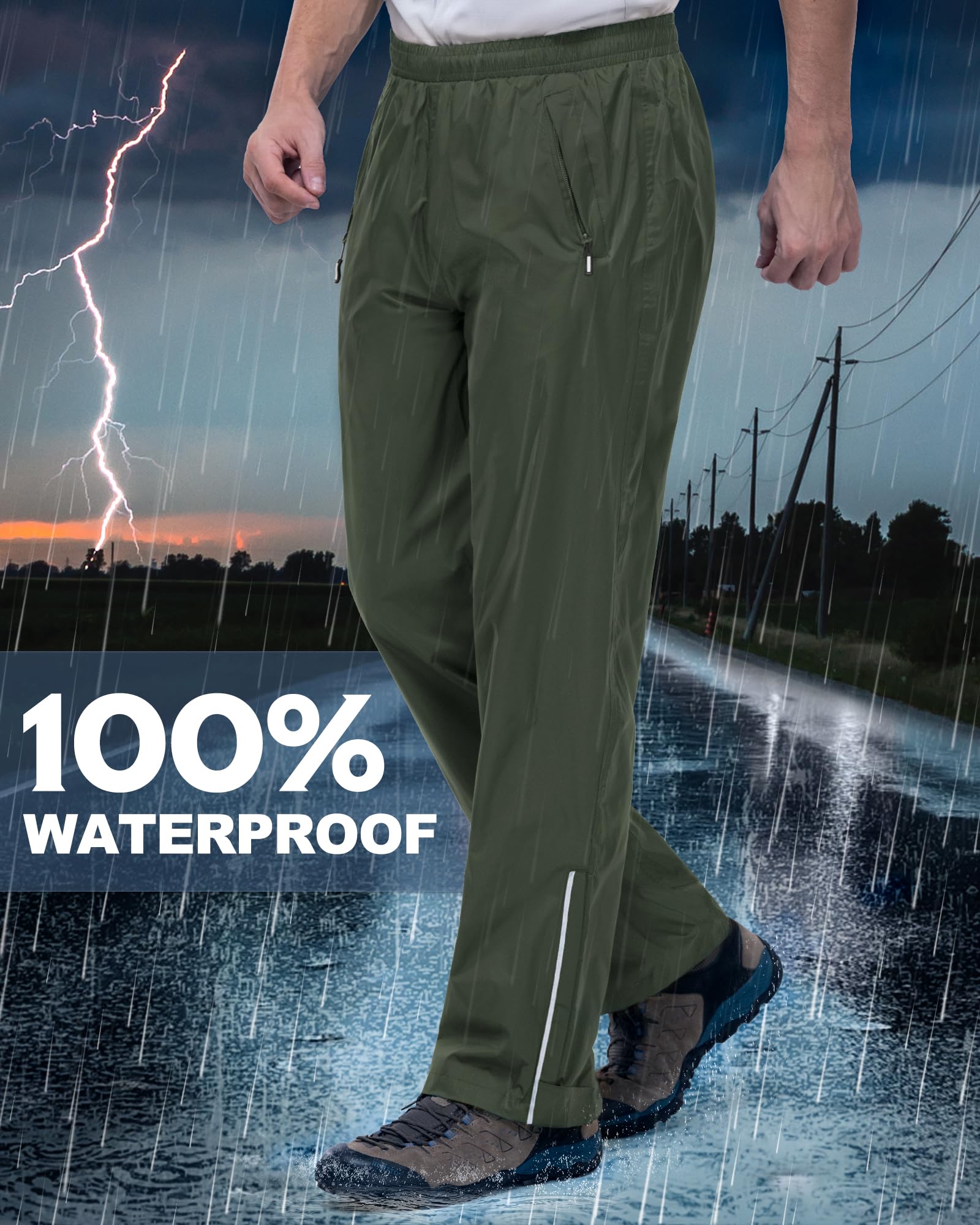 Outdoor Ventures Pantaloni antipioggia da uomo, per bicicletta, impermeabili, traspiranti, antivento, per attività all'aria aperta, da trekking, leggeri