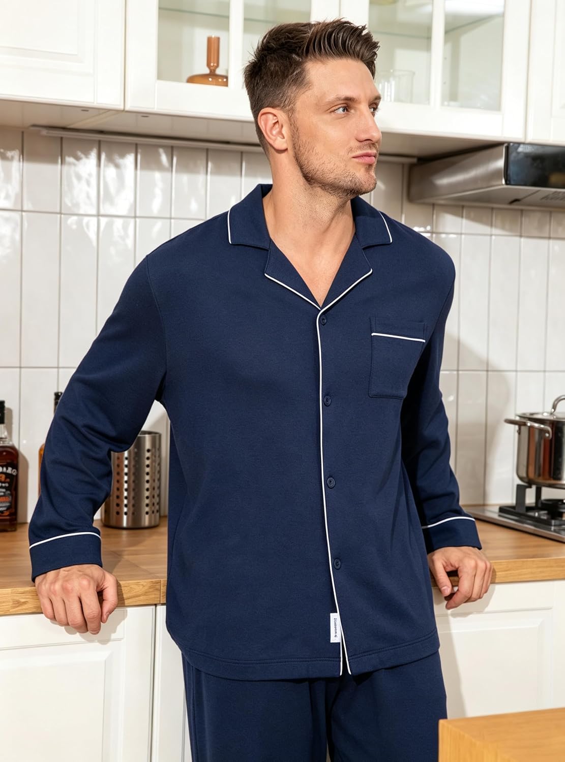 SlumberMee Mens Cotton Pajamas Set, Soft Long-Sleeve Lightweight Sleepwear image 5