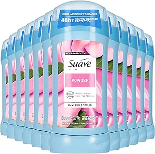 Suave Antiperspirant Deodorant For Women, Invisible, Underarm Deodorant, 48hr Odor & Wetness Protection, Long Lasting Powder, Sensitive Skin Deodorant Solid Stick, 2.6 oz (12 Bulk Pack)