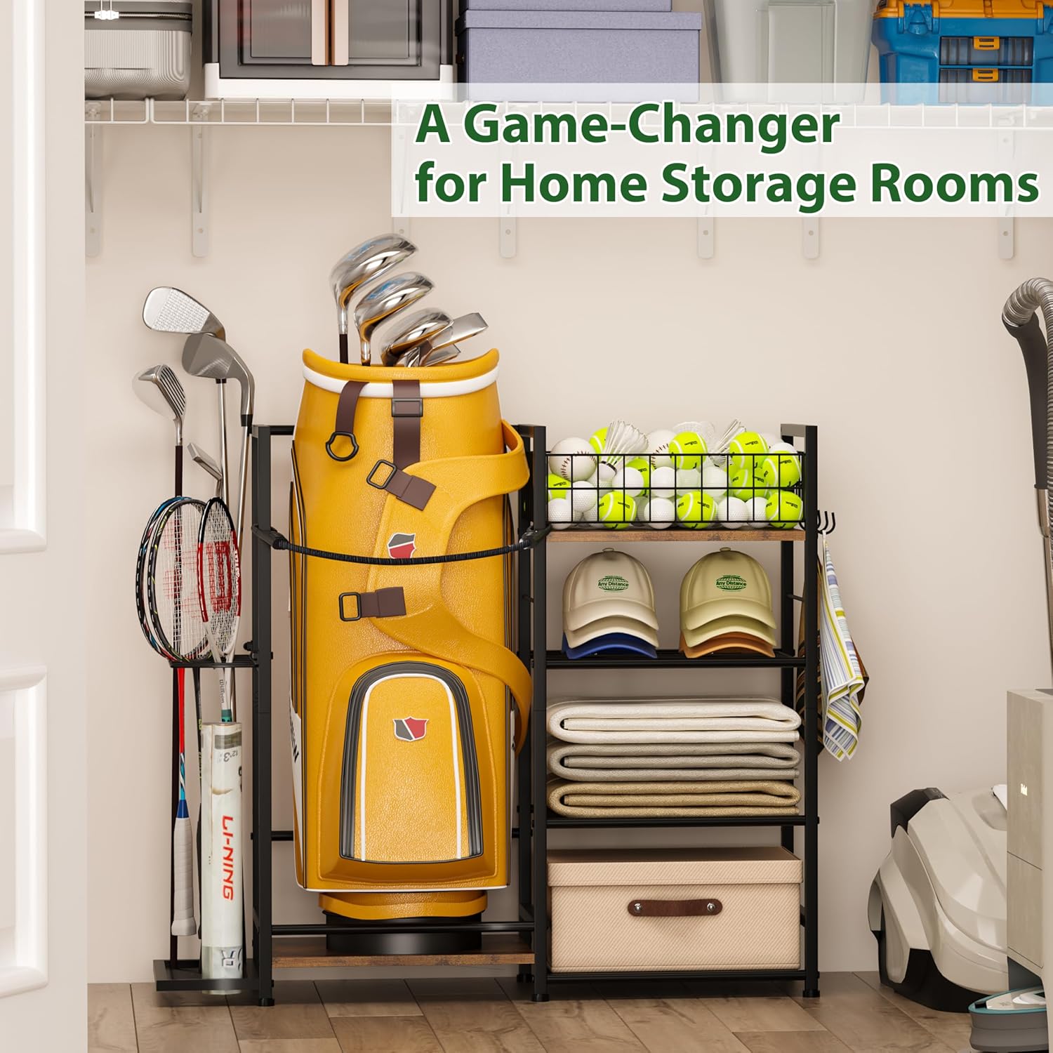 Jsskeeim Golf Bag Organizer for Golf Accessories for Men, Golf Bag Stand with Extra Storage Rack for Clubs, Golf Bag Holder for Golf Storage Fits 1 Bag, Garage, Home or Club Use, Golf Gifts for Dad