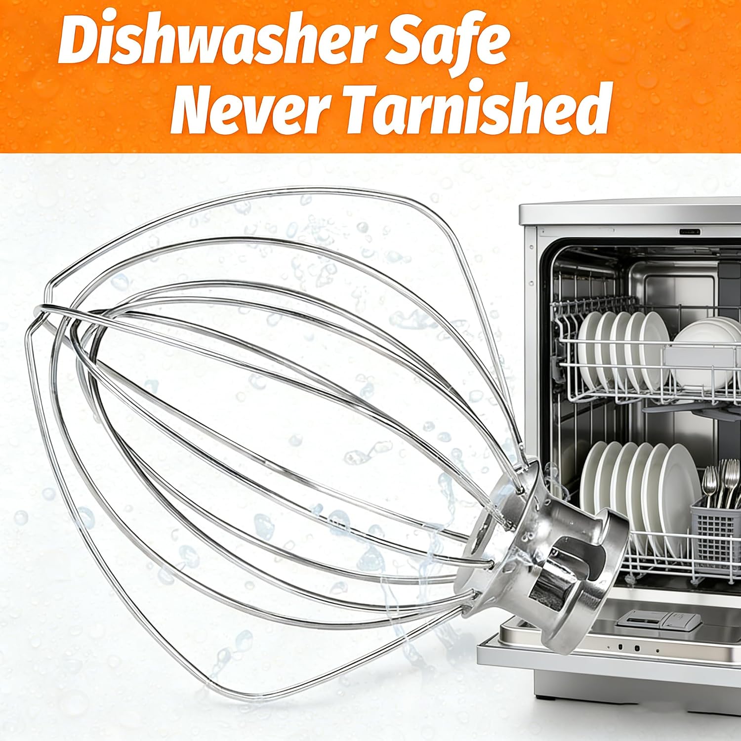 K45WW Whisk Attachment for KitchenAid 4.5 & 5 Qt Tilt-Head Mixers - Dishwasher Safe 6-Wire Stainless Steel Whip - Upgraded Heavy Duty Design for Fast Whipping Cream, Eggs, Frosting