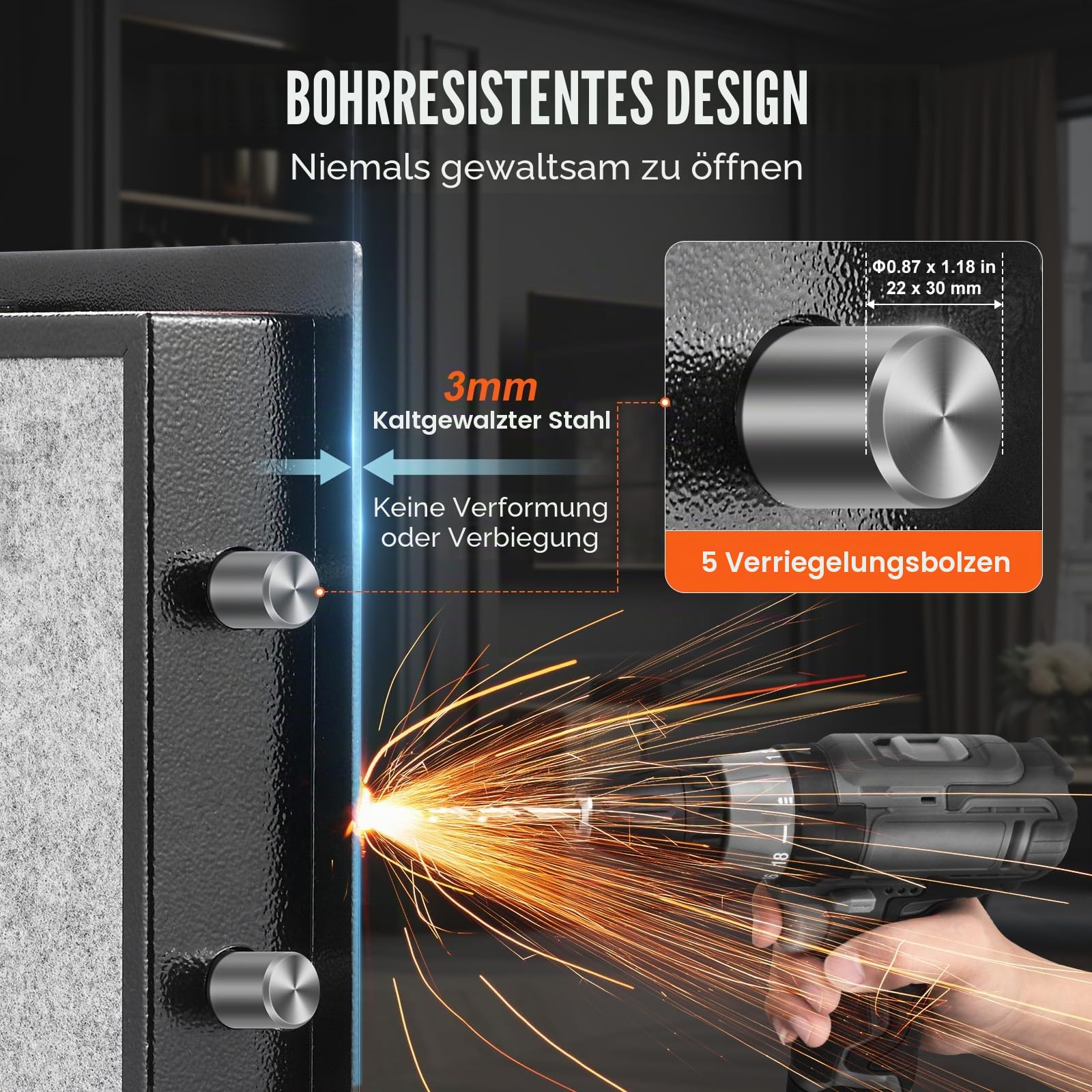 VEVOR Safe Tresor mit feuerfester Geldtasche, Einzeltür-Safe 5,5 Kubikfuß, 2 Trennwände, digitaler Möbeltresor mit Schlüssel Code Fingerabdruck, Wertsachenbox für Geld Schmuck, Geldtresor Schwarz