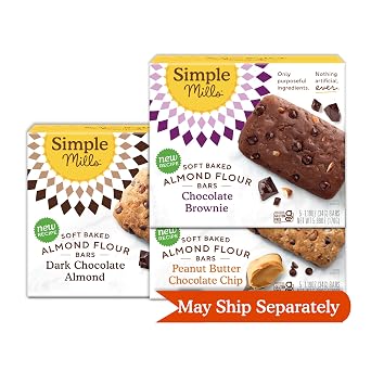Simple Mills Almond Flour Snack Bars Chocolate Brownie, Dark Chocolate Almond, Peanut Butter Chocolate Chip - Gluten Free, Organic Coconut Oil, Breakfast Bars, Healthy Snacks, 6 Ounce Pack of 3