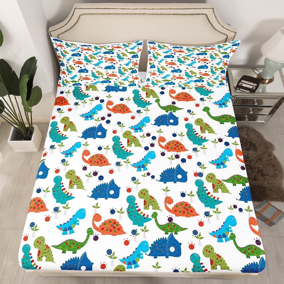 Juego De Sábanas Infantiles De Dinosaurios - Incluye Sábana Bajera, Sábana Encimera Y Funda, Tamaño Twin, Color Azul Marino