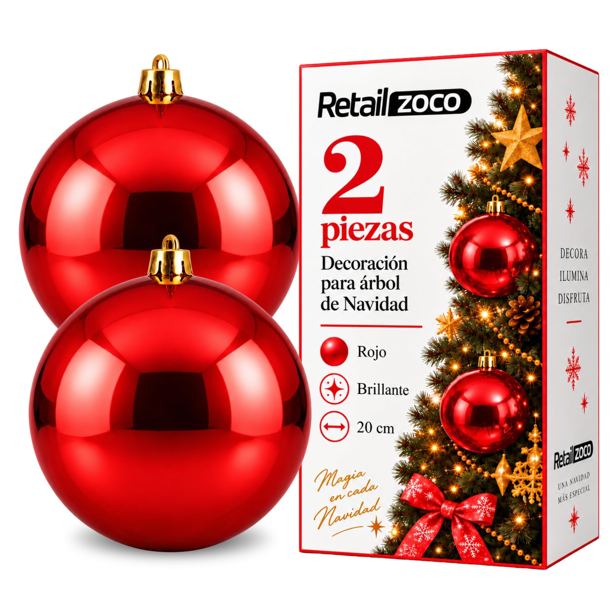 Bolas de Navidad, Adornos Arbol Navidad, 2 Piezas, Rojo - imagen 1