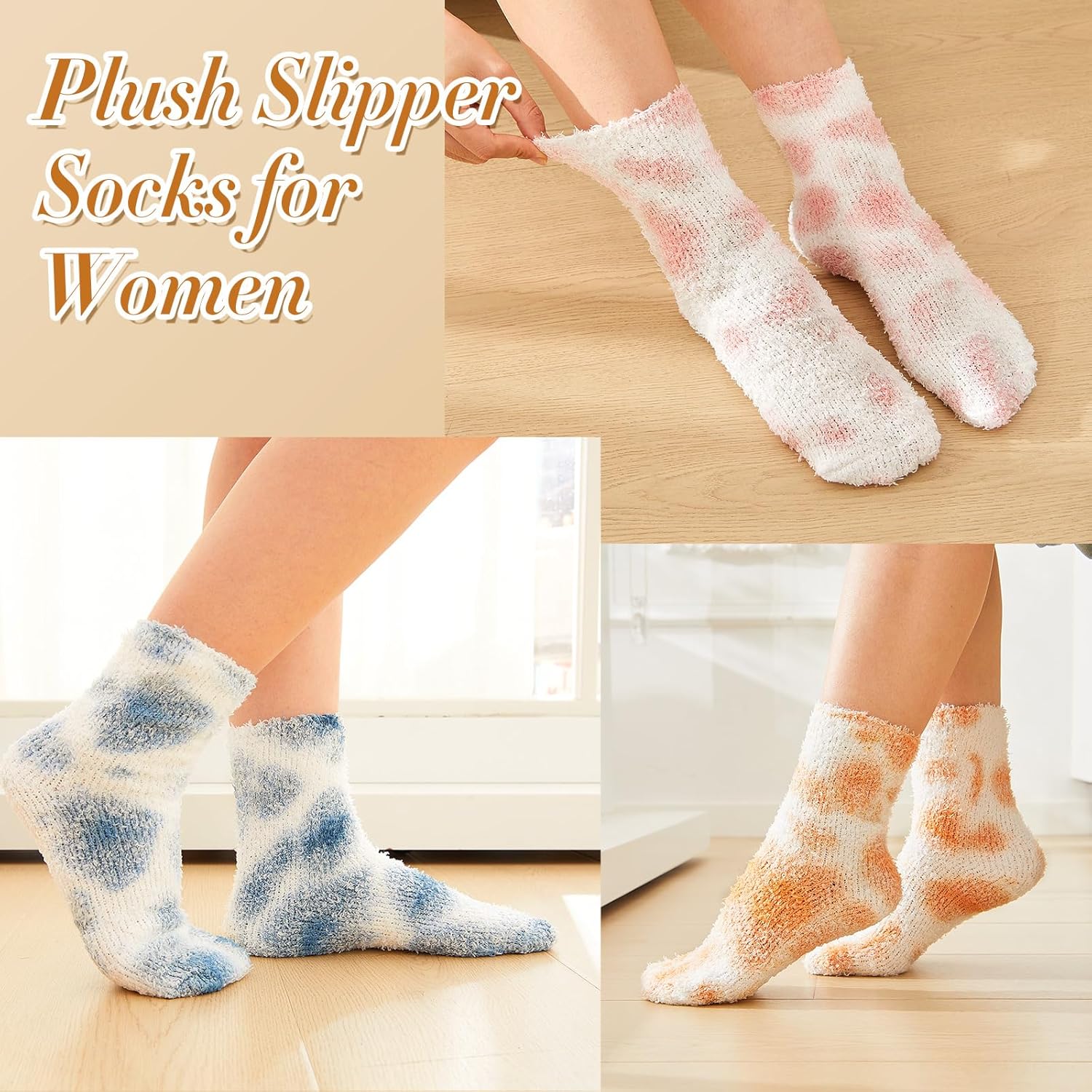 Geyoga 6 Pairs Tie Dye Fuzzy Socks for Women Soft Fluffy Cozy Slipper No-shedding Winter Warm Valentine's Day Gifts Plush Sleeping Sock, Pastel - Image 7