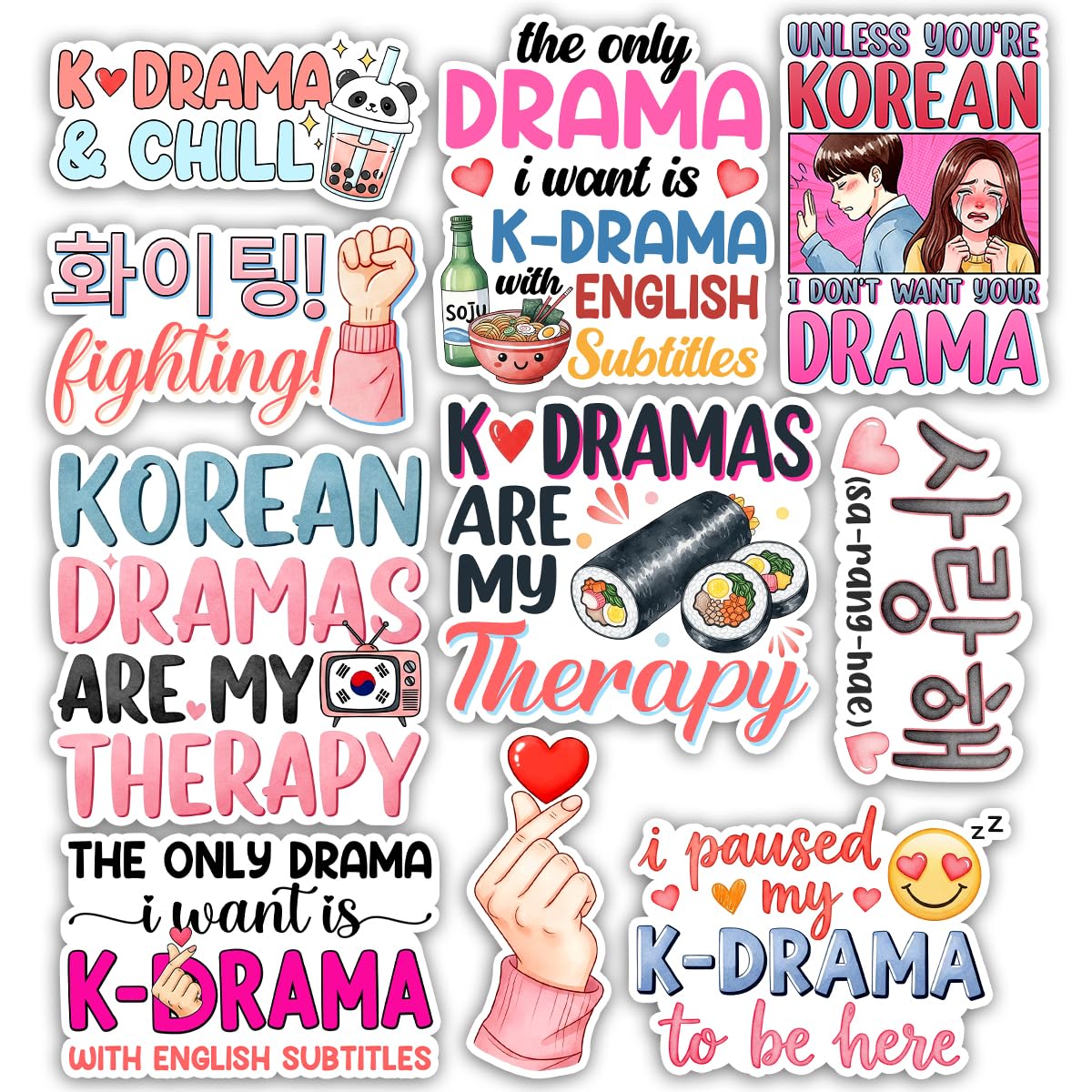 Cadeau pour fan de K-Drama : lot de 10 autocollants humoristiques pour planificateur et gourde