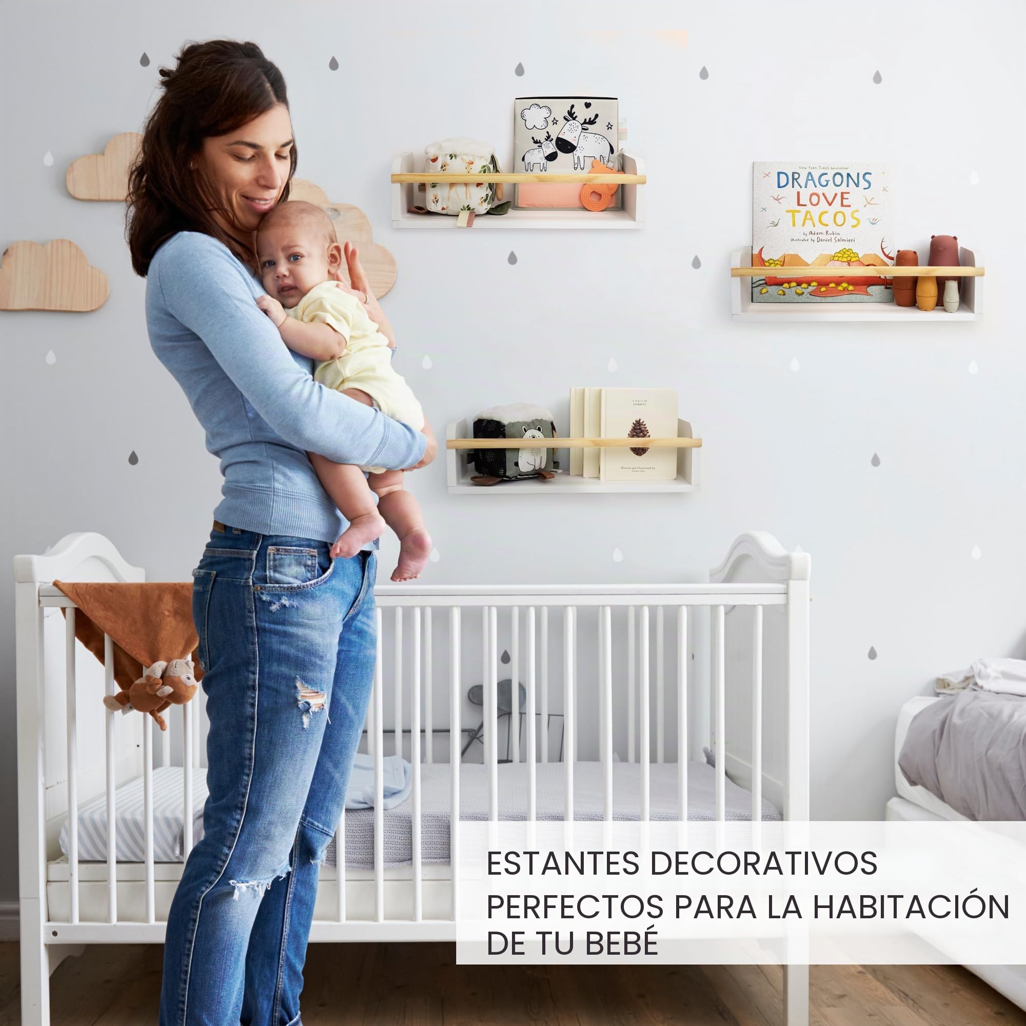 ZICOTO Estanterías Decorativas para guardería para niños, Juego de 3 estantes flotantes fáciles de Instalar para Montaje en Pared, Hermoso Organizador Colgante para el Dormitorio de tu bebé o niña y