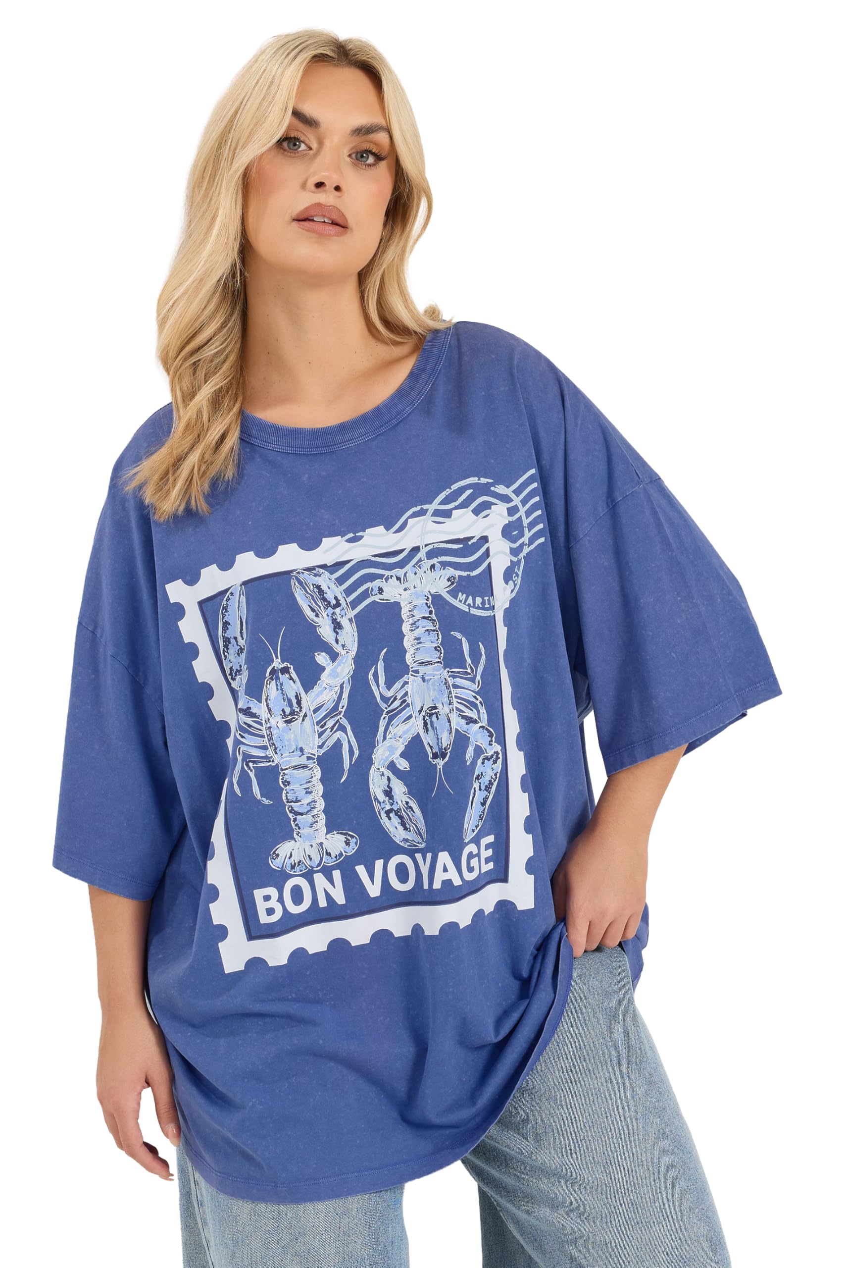 Yours Women's Blue Graphic Slogan T-Shirt In | Size: 22-24