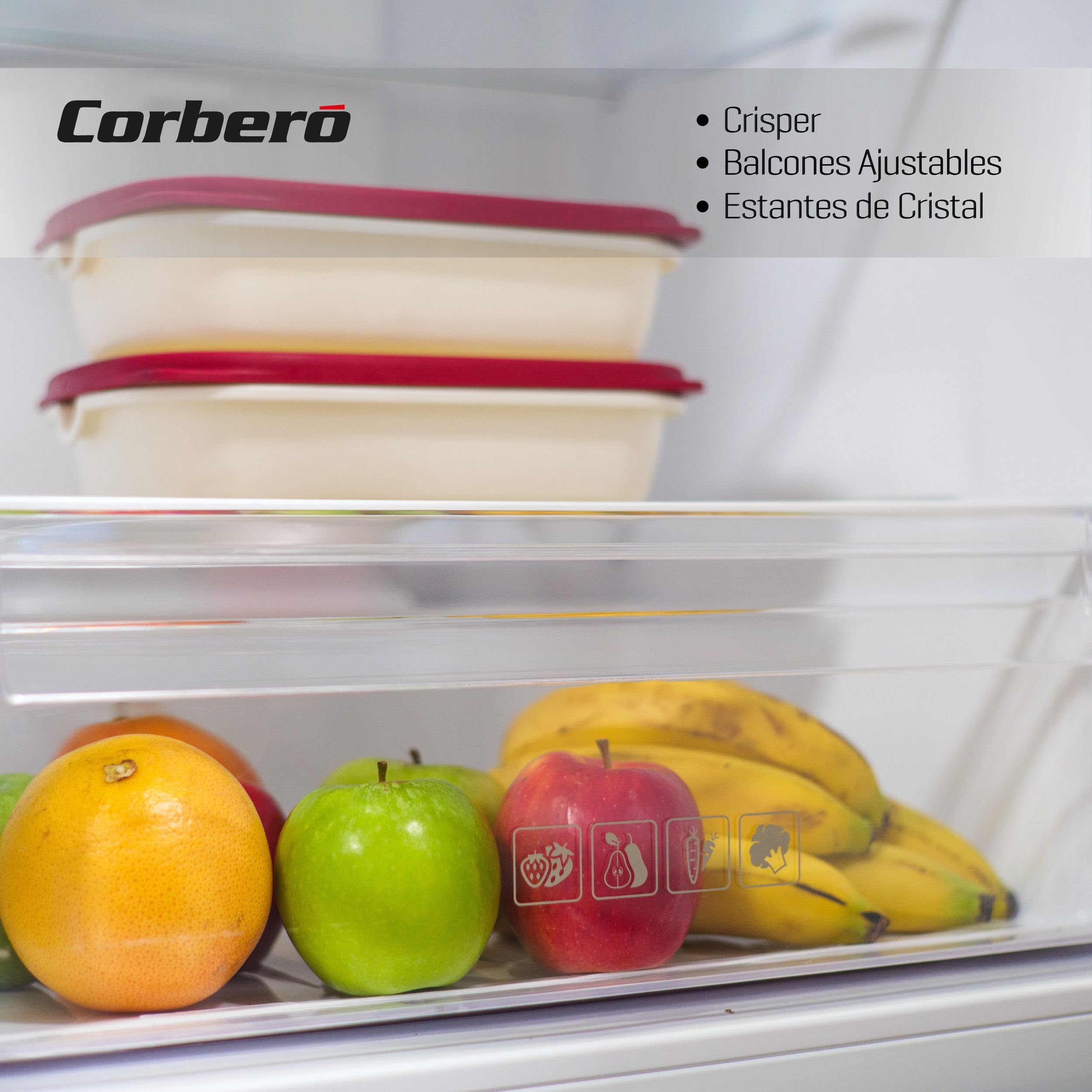 Corbero - Frigorífico Combi No Frost | CCH18574NFX | 327L | 59x91x177 | Luz LED | Crisper y Balcones Ajustables | Estantes de Cristal | 39 Db | Inox