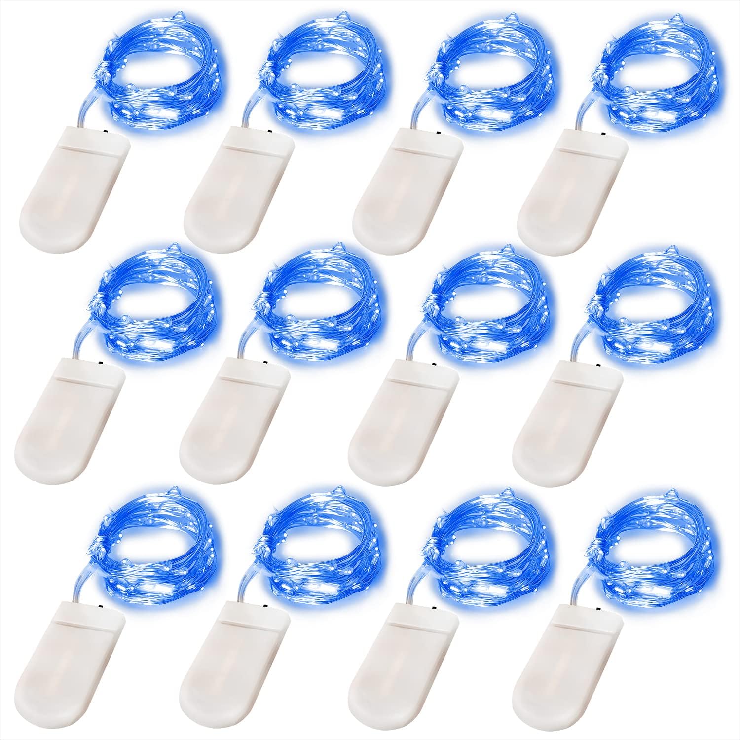 Edvision Fairy Lights 12Pack Battery Operated String Lights 7FT 20LED Christmas Lights Silver Wire Mason Jar Lights for Wedding Birthday Party Ceremony Christmas Thanksgiving Decoration, Blue
