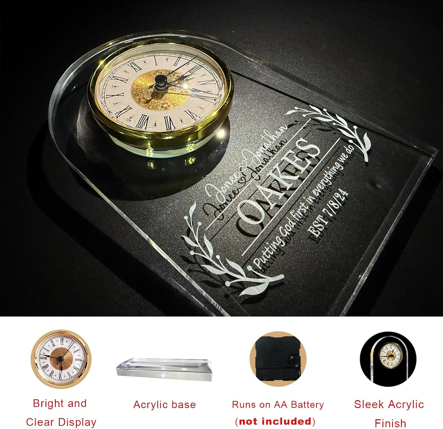 Personalized Anniversary Wedding Clock for Couple, Parents, Grandparents, Husband, Wife, Custom Valentine’s Day Gift Anniversary Wedding Gift for Him, Her, Personalised Mantel Clock