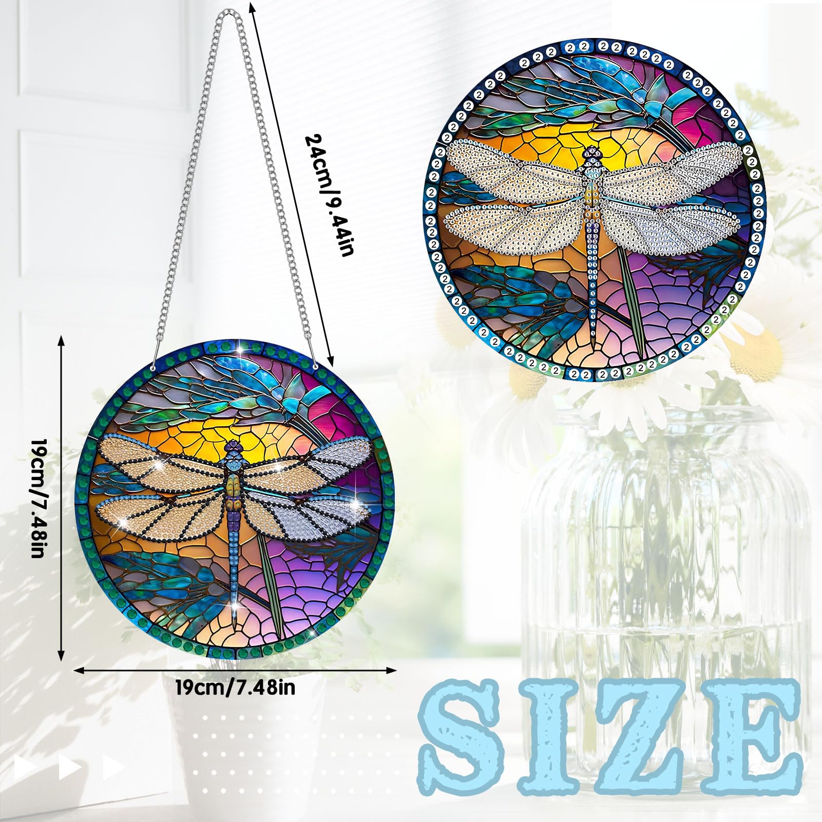 Kit De Peinture Diamant 5D Complet Fleur Et Libellule DIY Diamond Painting Pour Adultes Canevas Strass Broderie Point De Croix Diamant Art Craft Pour La Décor Murale à La Maison Square Drill,60x90cm