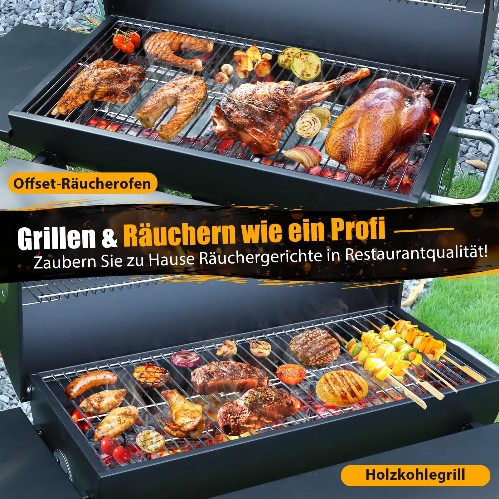 Großer Holzkohlegrill, BBQ Grill mit 4 Lüftungen, Robuster Garten Outdoor Grill