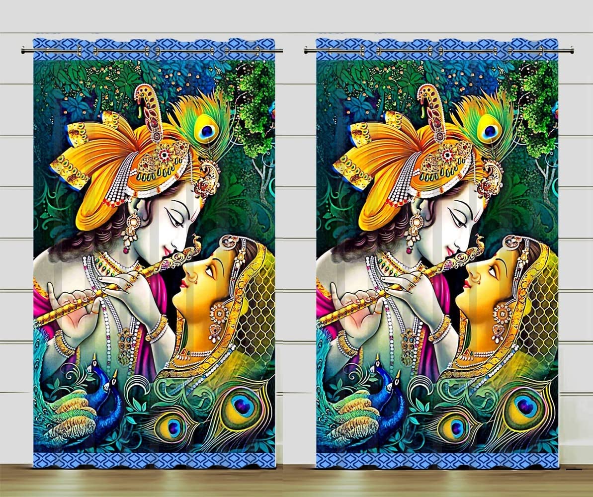 EXOTICE 3D Digital God Printed Curtains for Window Door & Long Door Living Room Kids Home Polyester Knitting God Print Multicolor Curtain for Pooja ghar mandir Home Size 4X9 feet Pack of 2