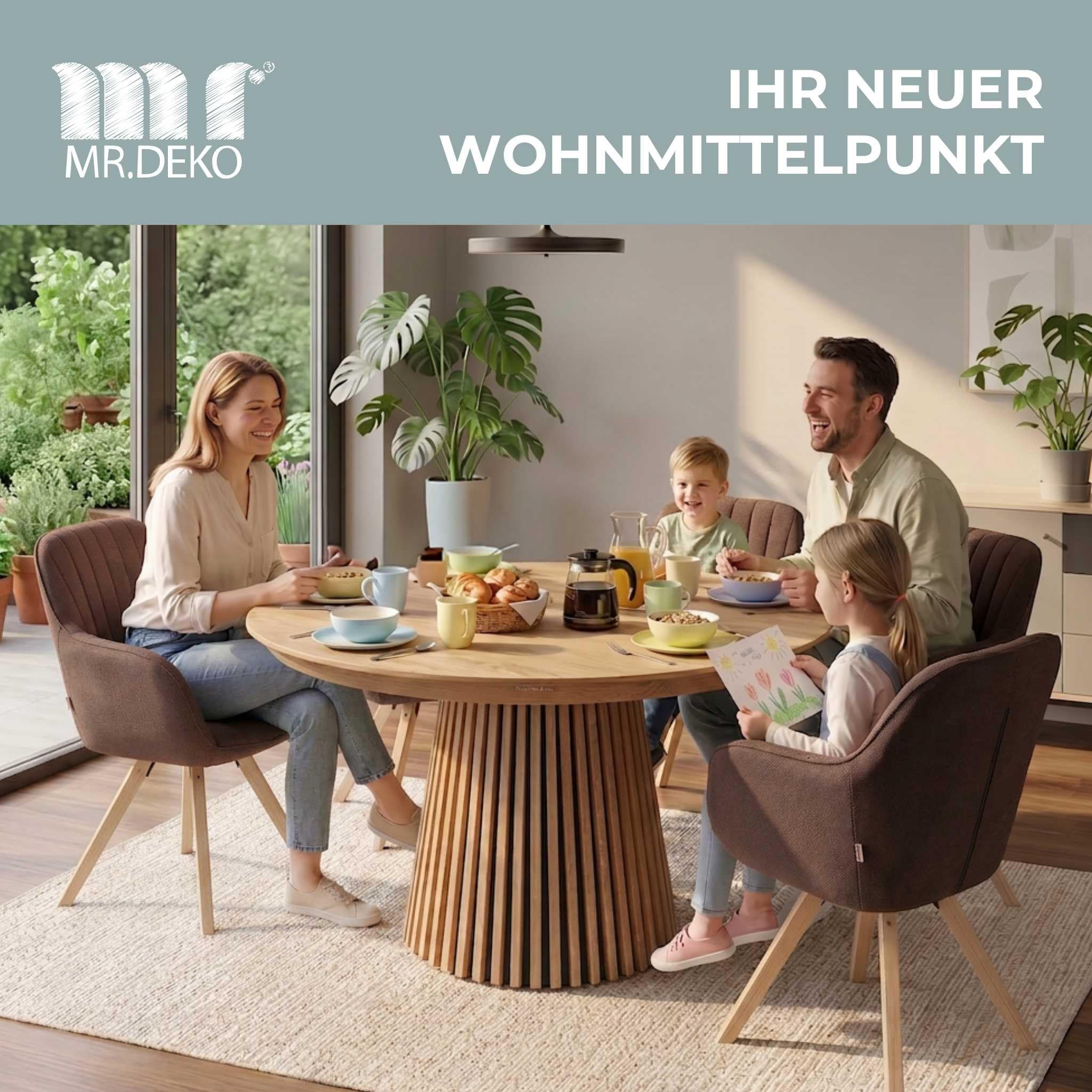 MR. DEKO Esstisch Eiche Tisch ausziehbar 120/210x120cm Küchentisch Holz