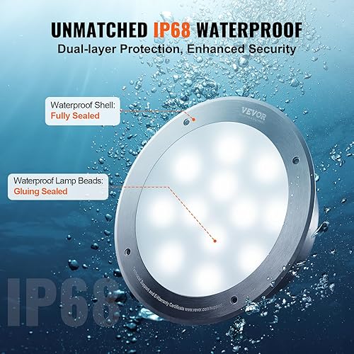 Miniatura 4 de VEVOR Luz LED para piscina, 120 V CA 40 W, 10 pulgadas RGBW que cambia de color bajo el agua, incluye cable de 100 pies y control remoto, para