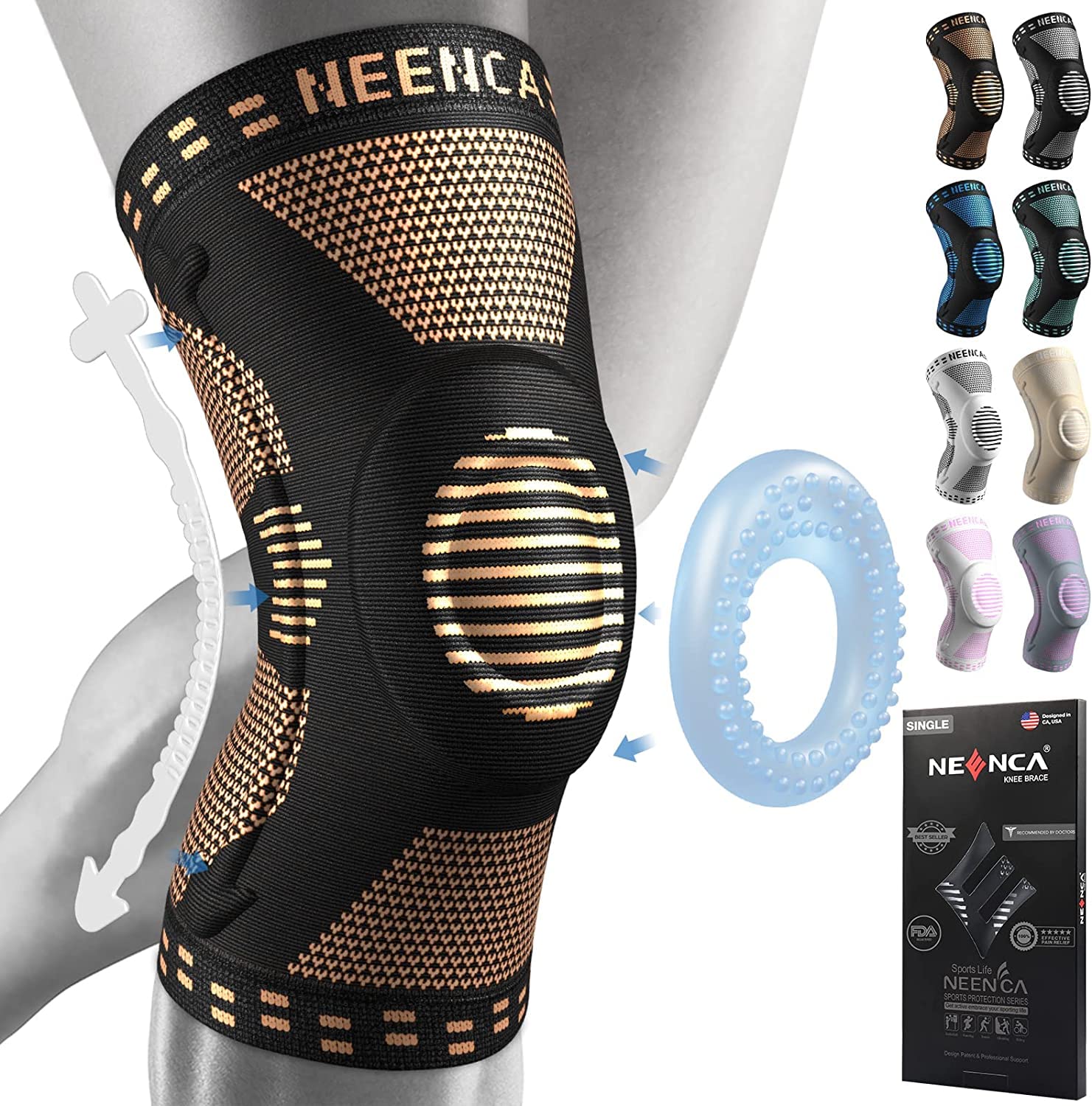 NEENCA Rodillera Profesional, Rodillera de Compresión con Almohadillas de Gel de Rótula y Estabilizadores Laterales para Hombre y Mujer, Rodilleras de Grado Médico para Correr, Desgarro de Menisco — view 10