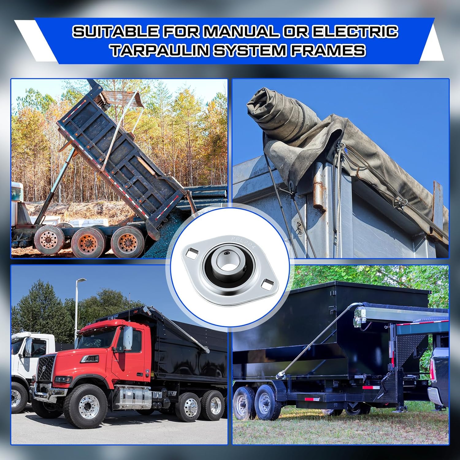 4 Pcs SBPFL204-12 3/4" Shaft Pressed Flange Bearing Two Bolt Mounted Flange Bearing Replacement for Dump Truck Tarp Systems