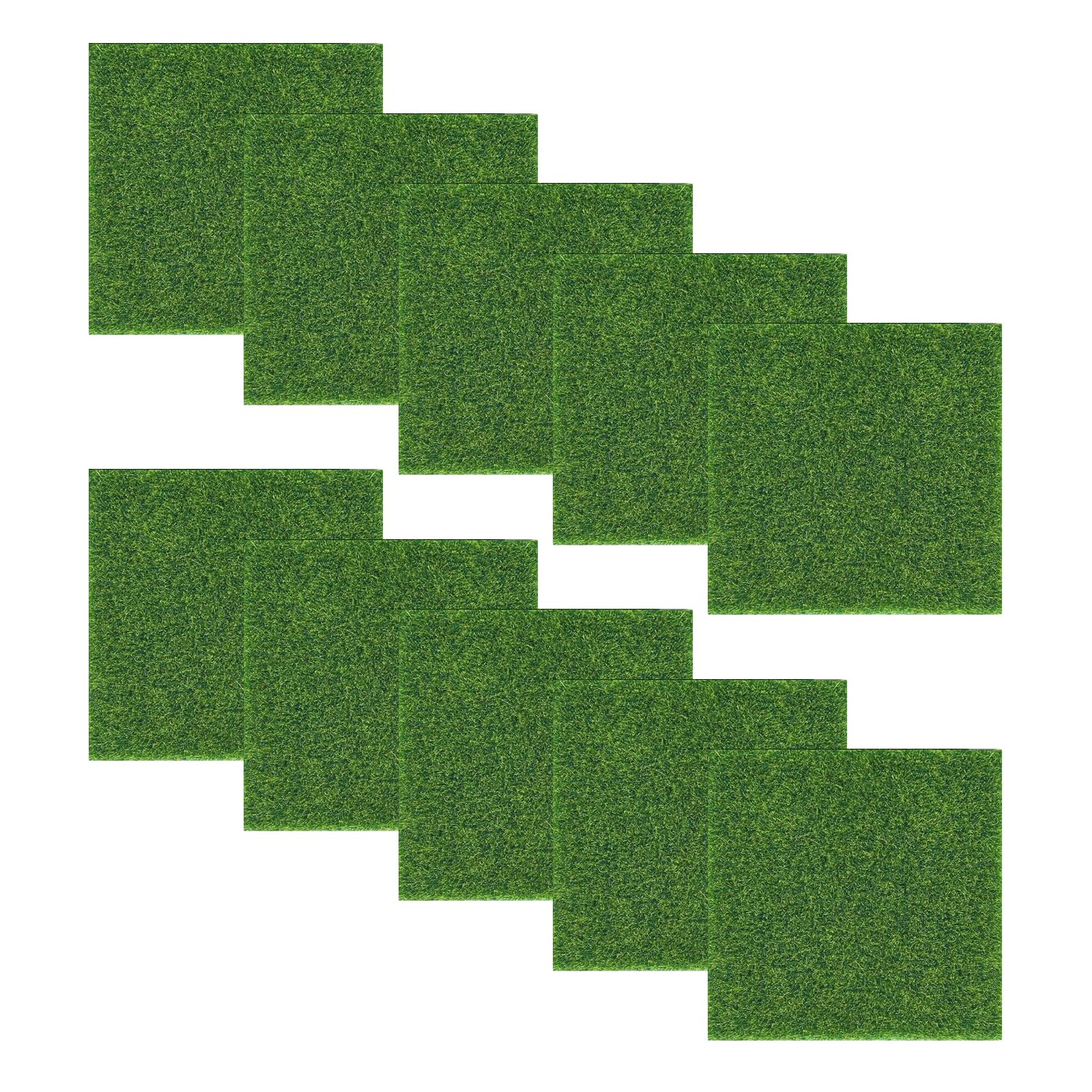 10Pcs Artificial Grass Mats,15×15cm Miniature Artificial Model Grass