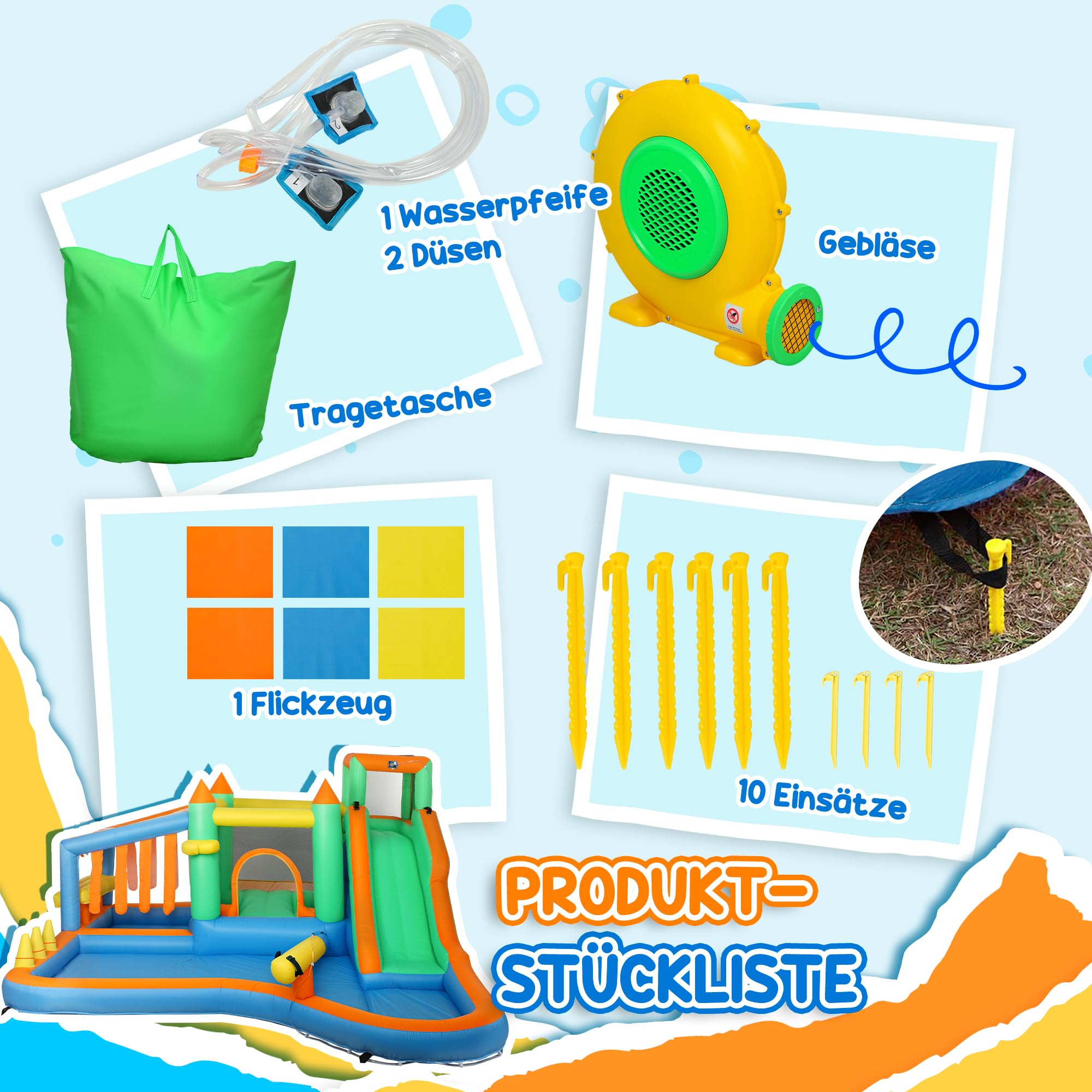 AIYAPLAY Hüpfburg mit Gebläse Wasserrutsche für 3-8 Jahre 360x315x195 cm | Planschbecken, Ballgrube, Kletterwand, Wurfring, Sprung, Basketballkorb, Wasserkanone, Aufblasbare Springburg
