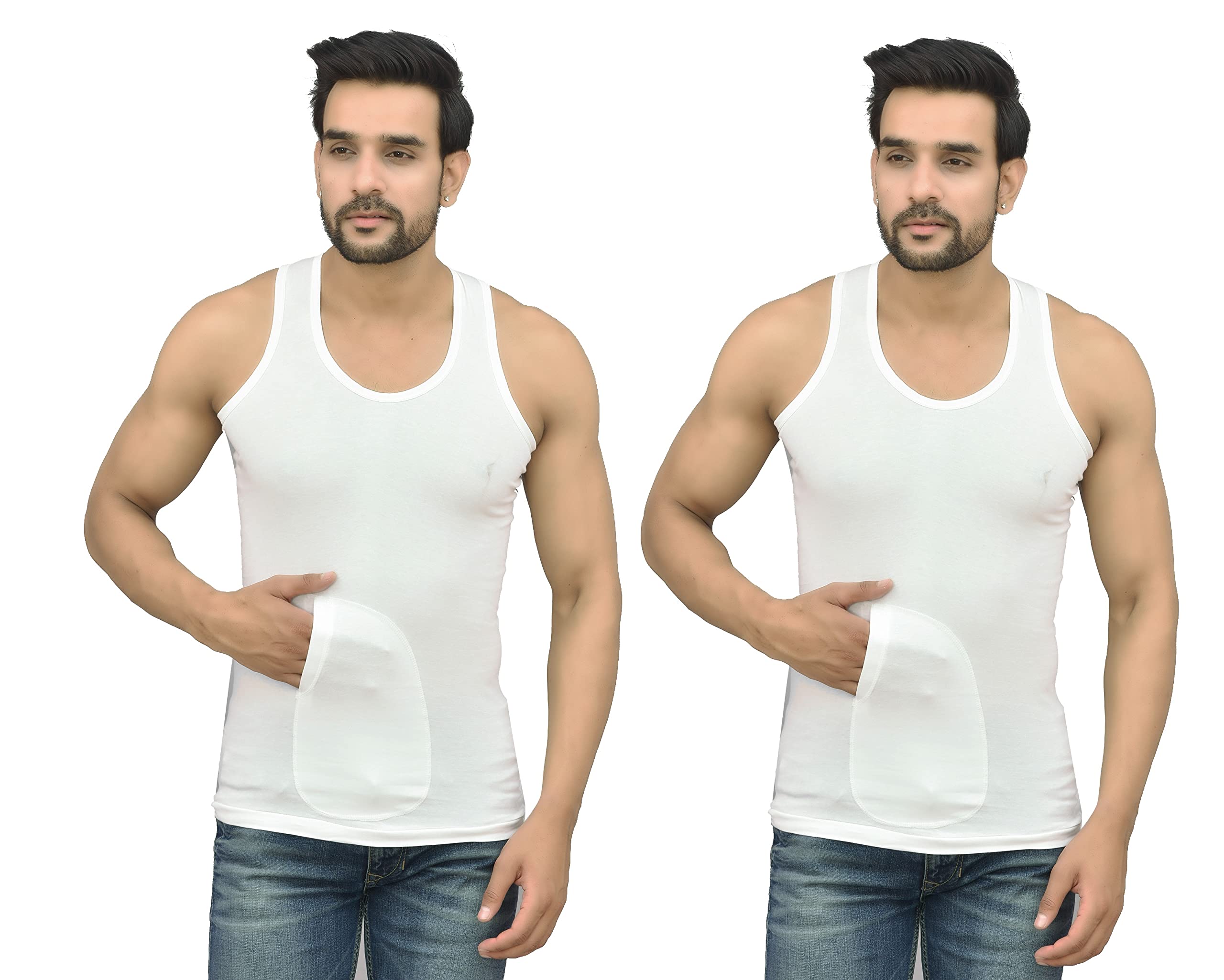 underloop MUSTT Sleeveles White Interlock Men's Pocket Vest Pack of 2 (L)-picture-21