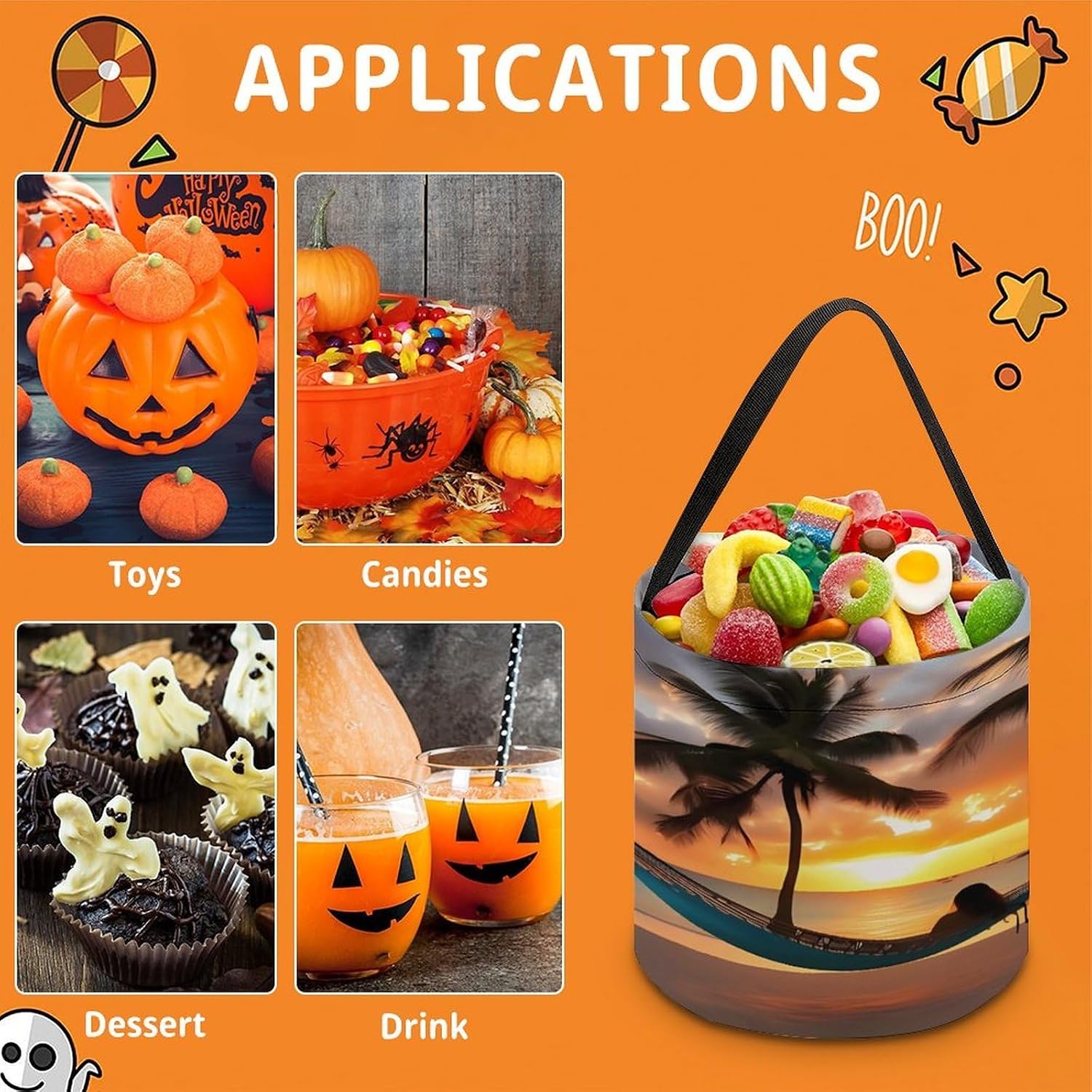LLUTSNTH Beach Sunset Hammock Halloween Tote Treat Bag for Trick Or Treat image 3