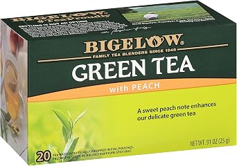 Bigelow Green Tea with Peach, Caffeinated, 20 Count Pack of 6, 120 Total Tea Bags