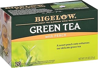 Bigelow Tea with Peach Caffeinated Green Tea, 20 Count, Pack of 6