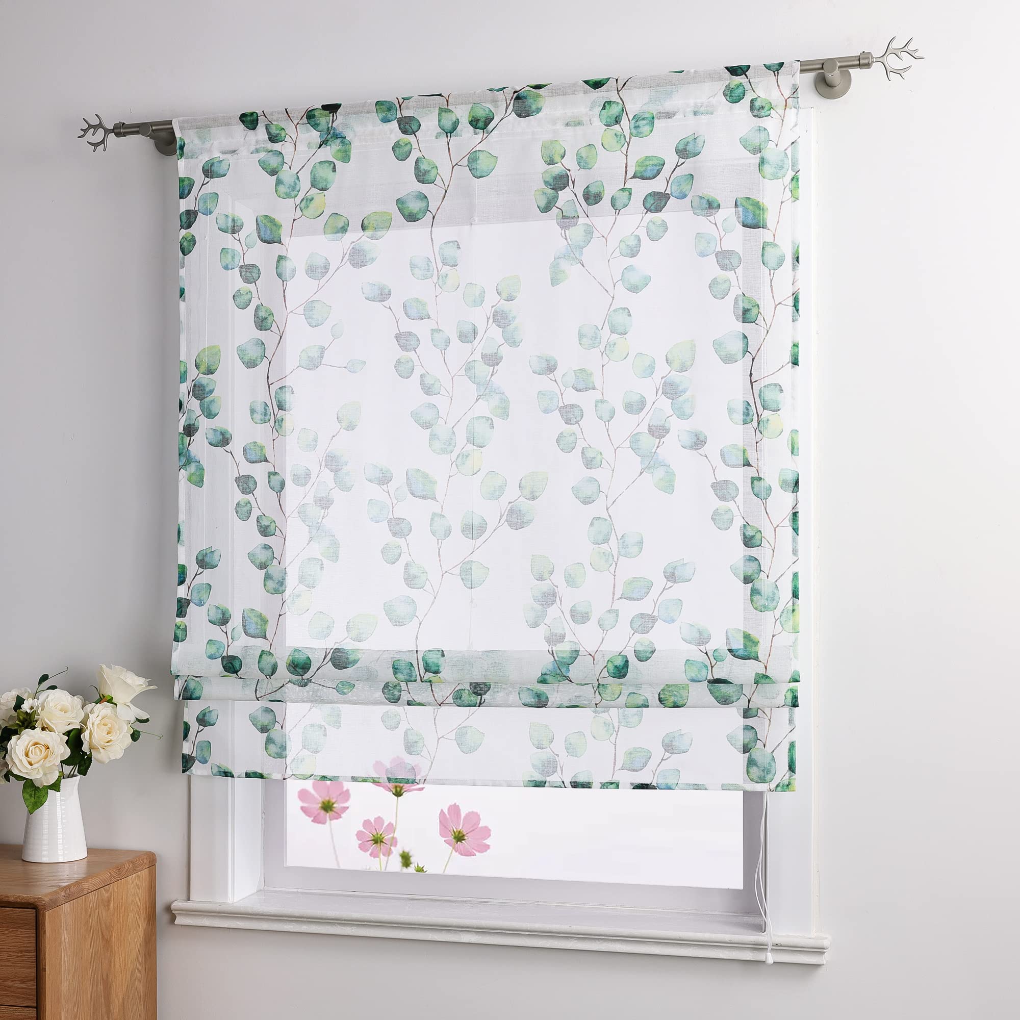 Joyswahl Dolly Store bateau transparent avec passe-tringle - Motif feuilles - 120 x 140 cm - Vert - 1 pièce