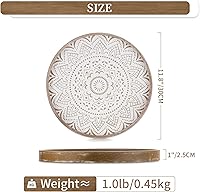 Vista 5 de Hanobe Bandeja Decorativa para Mesa de Café: Bandejas Redondas de Madera para Decoración Bohemia del Hogar, Centro de Mesa Rústico de Granja de 12