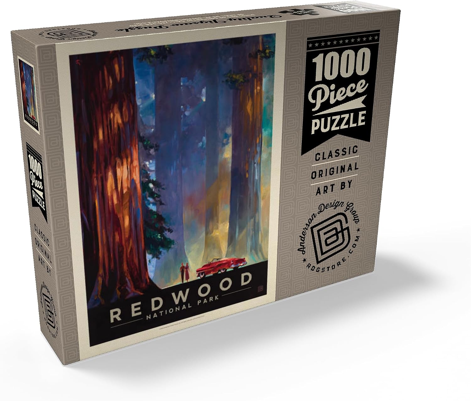 MyPuzzle Redwood National Park: Among The Giants, Vintage Poster - Premium 1000 Piece Jigsaw Puzzle for Adults