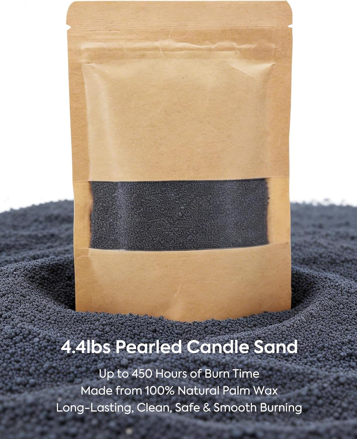 Monivi Candle Sand with Wicks 4.4lb Sand Wax Black Pearled Candle Wax Beads with Wood Decorative Bowl, 2 Fragrance Oils Musk Sandalwood Total up to 450Burn hours DIY Candle Making Kit Mothers Day Gift