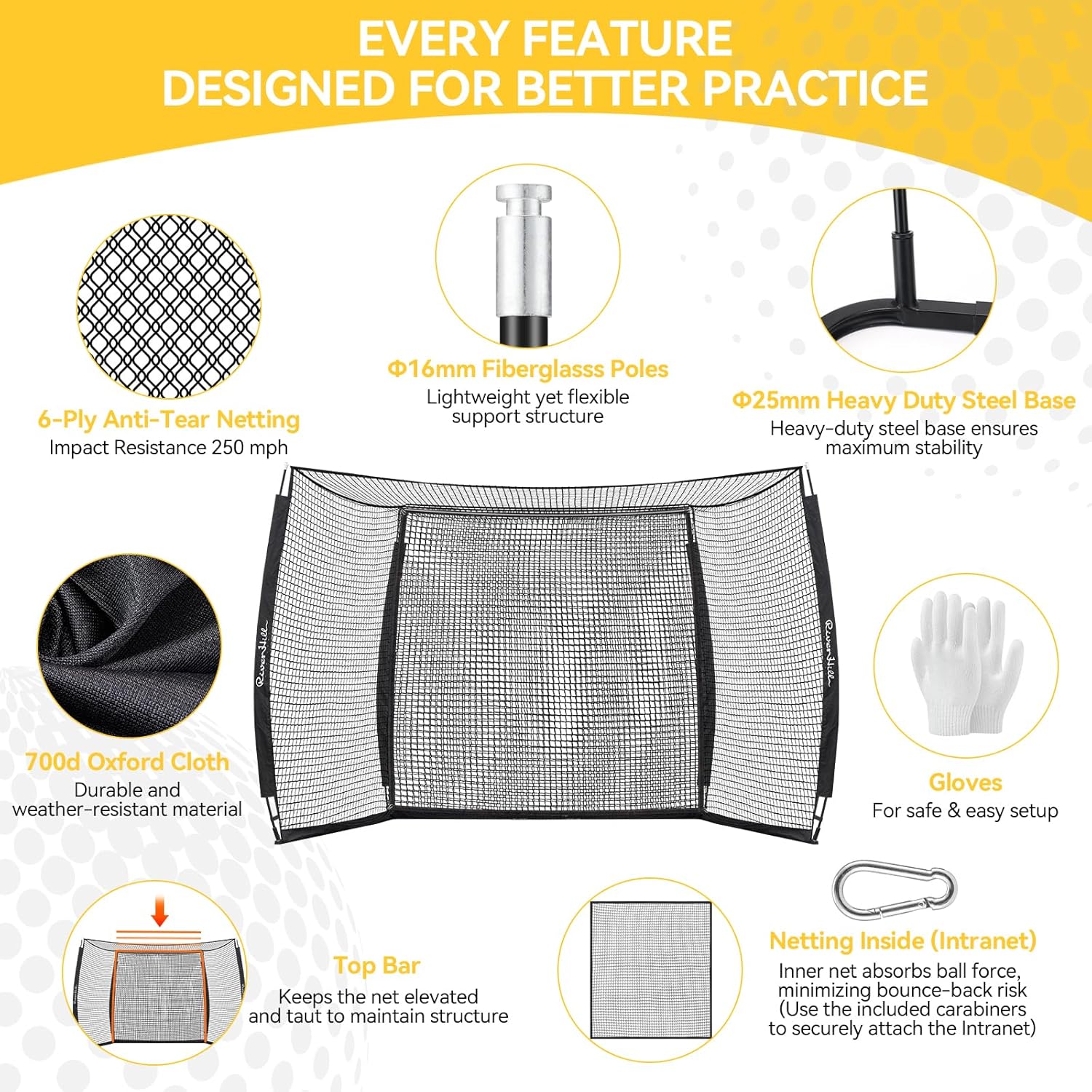 Golf Hitting Net with Impact Screen, Golf Cage, Golf Simulator Enclosure w/Hitting Mat, Target Cloth, Side Nets for Chipping Driving Equipment for Home Indoor Outdoor Backyard & Garage