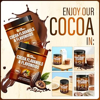 High Flavanol Cocoa Powder 1500mg Flavanols with 700mg Naturally Occurring Epicatechin, 12X More Flavanols Than Cocoa Antioxidant Support for Circulation, Energy & Daily Wellness, Non-Alkalized Cocoa (1)